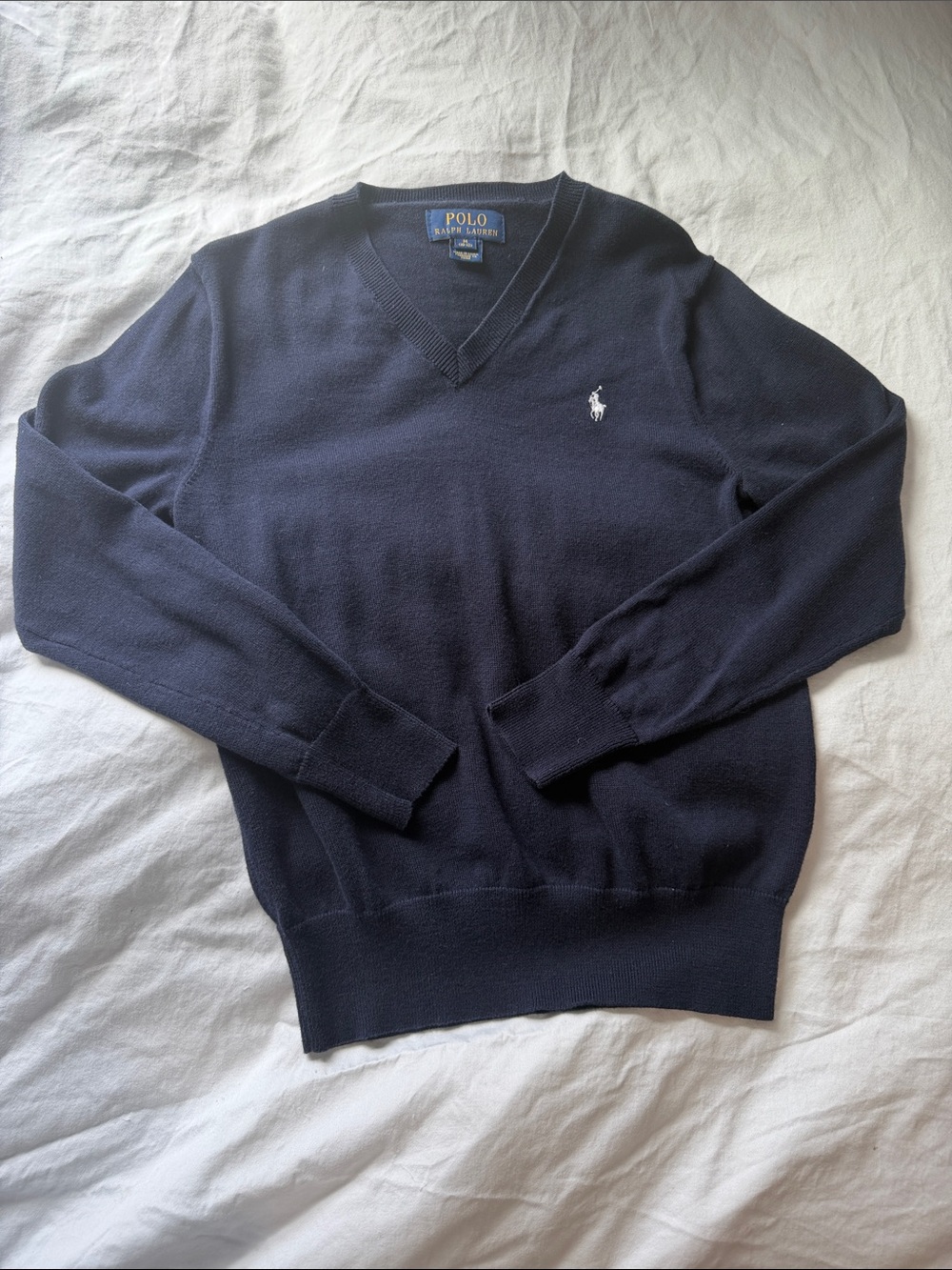 Polo by Ralph Lauren boys Dark Navy V-Neck Sweater with Pony Logo